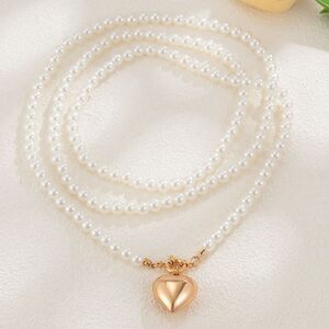 18K Gold Plated Faux Pearl Beaded Necklace Heart Pendant  | Gifts For Her
